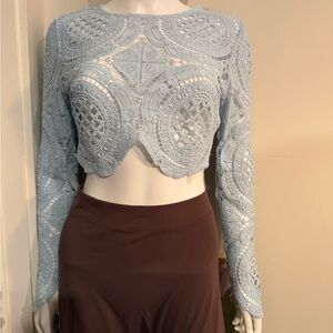Elegant Lace Long Sleeved Cropped Top